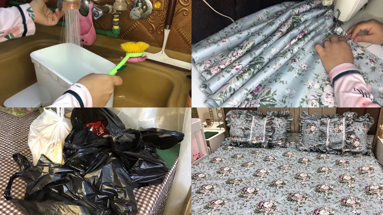 خياطة فرشة سرير نفرين🪡ترتيب مسواگ💆🏻‍♀️تنظيف🧹مشاهدة ممتعة💕