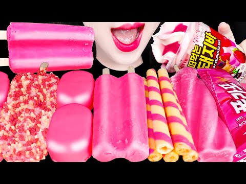 ASMR PINK DESSERTS ICE CREAM MUKBANG 핑크 아이스크림 먹방