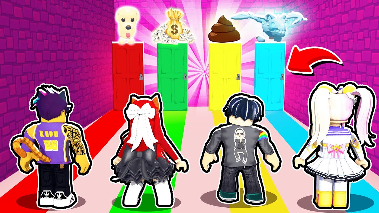 NO ELIJAS la PUERTA EQUIVOCADA con *LA PANDISQUAD* GANO MASCOTAS EXCLUSIVAS en ADOPT ME ROBLOX 😂🤣