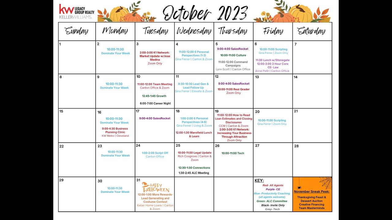 October 2023 Training Calendar