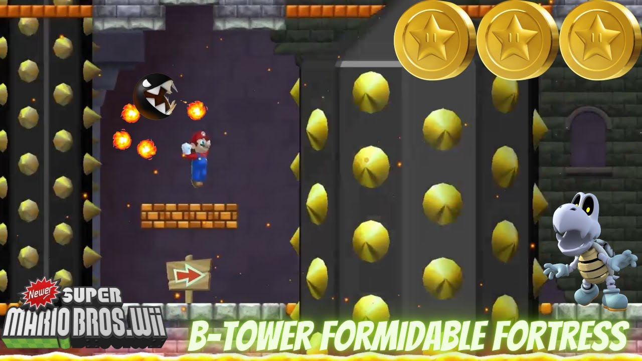 [Newer Super Mario Bros. Wii] B-Tower Formidable Fortress All 3 Star Coins 100%