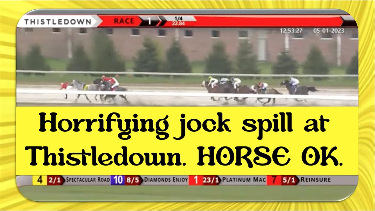 CATASTROPHIC SPILL at Thistledown. Horse "Spectacular Road" OK. 5.1.23