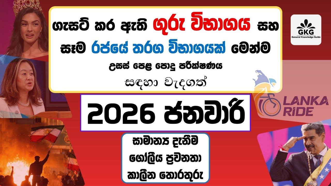 ගුරු විභාගය ඇතුලු රජයේ තරග විභාග සඳහා සාමාන්‍ය දැනීම, ගෝලීය ප්‍රවනතා - 2026 ජනවාරි General Knowledge