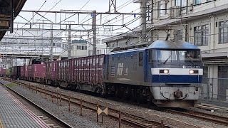 【吹田桃旧塗装代走牽引】JR貨物 EF210-160号機+コキ24B 岡A11仕業[5082レ] 越谷タ行 大船駅通過！[2023.07.22(土)]