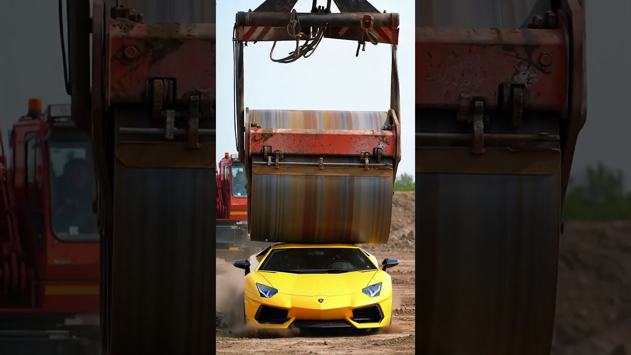 💥 Unbelievable Crash: A Giant Steamroller Crushes a Lamborghini! 🚗💨