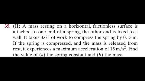 A mass resting on a horizontal, frictionless surface is attached to one end of a spring; the other e