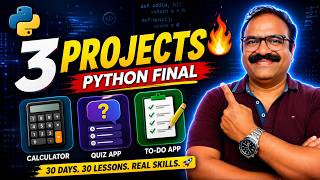 👉 Build 3 Python Projects 🔥 | Calculator, Quiz & To-Do App (Final Day)