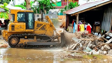 Interesting Project Complete In The Water By Skill Bulldozer Pushing Soil & Dump Truck Unloading