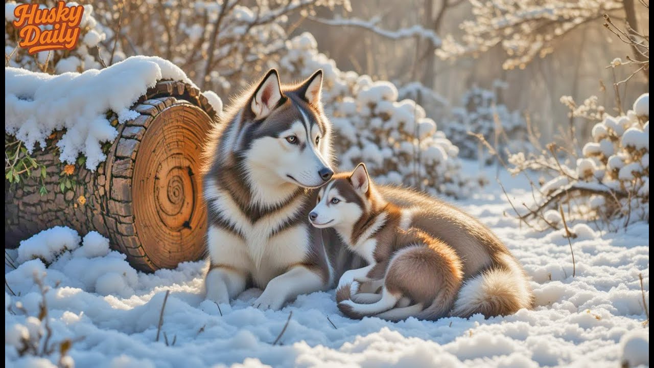 A cute dog finding warmth in Husky mom’s embrace | ai dog video 