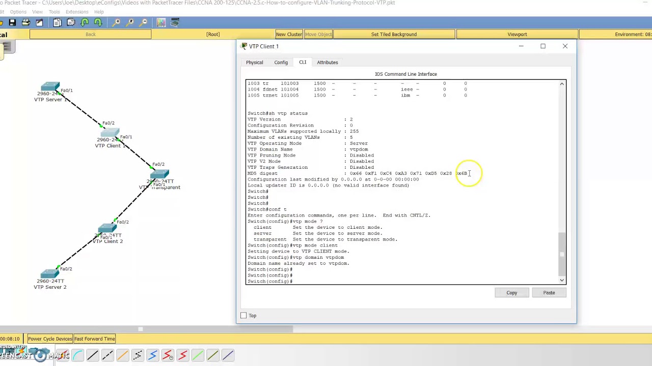 CCNA 2.5.d: How to configure VLAN Trunking Protocol VTP - YouTube