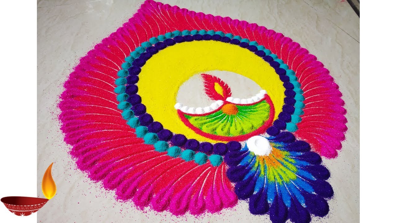 Very Easy and colourful Diwali special Rangoli Designs 2018 - YouTube