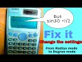 Fix scientific calculator issue. change settings from radians to degree. values of sin, cos or tan