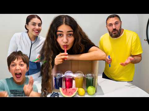 Kids Vs Mom and Dad - Match the Color Straw Challenge| Healthy Juice Edition!