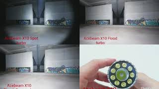 Acebeam X10 Spot 2200 Lumen - Flood 4400 Lumen - Floodspot 7000 Lumen Comparison