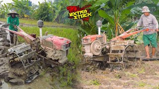 Fathers And Children Alternate Cultivating Land With Hand Tractors