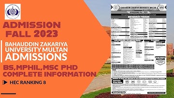 Bahauddin Zakariya University Multan Admissions Fall 2023