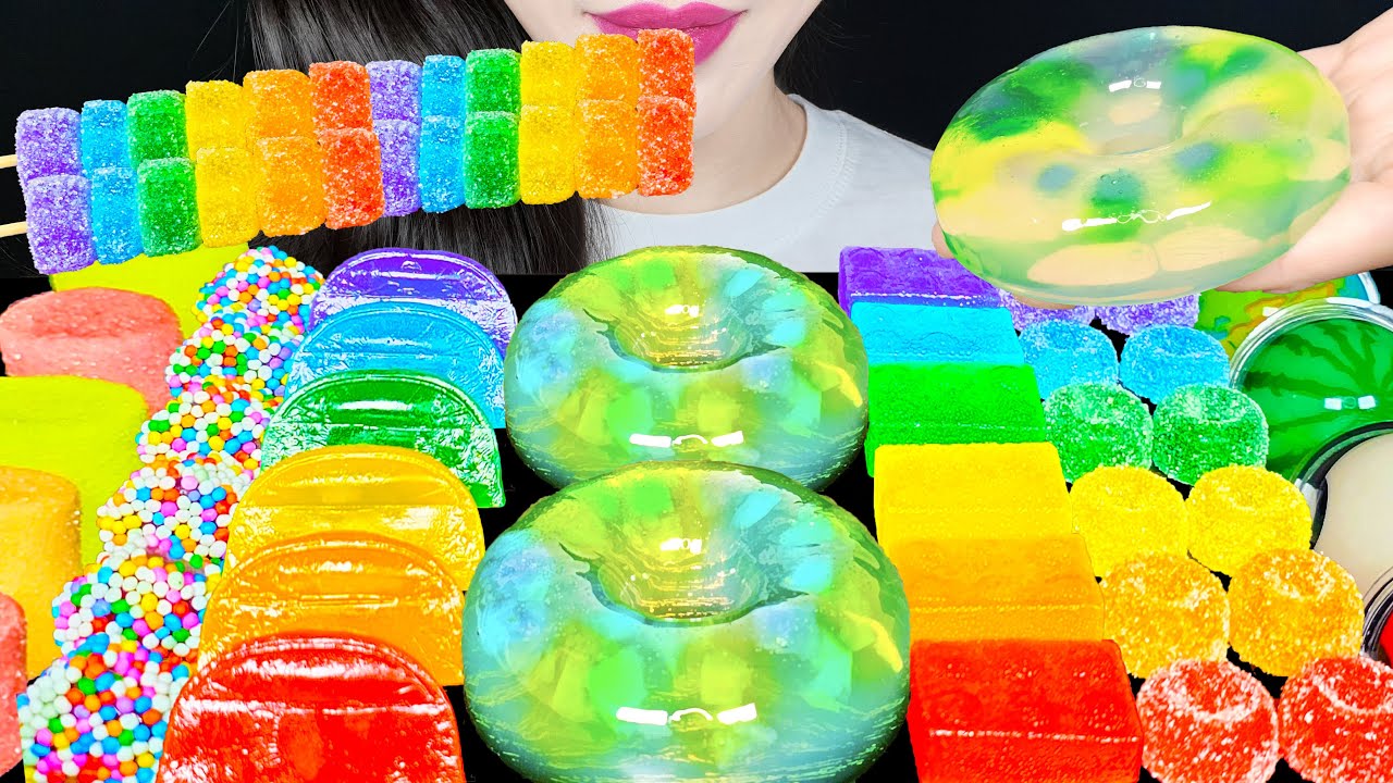 ASMR RAINBOW DESSERTS KOHAKUTO DOUGHNUTS JELLY MARSHMALLOW MUKBANG 코하쿠토