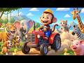 Monkey Funny🐒🚜Farmer Monkey Drives Tractor and Transports Ducks, Cows, Pigs and Radish to the Farm
