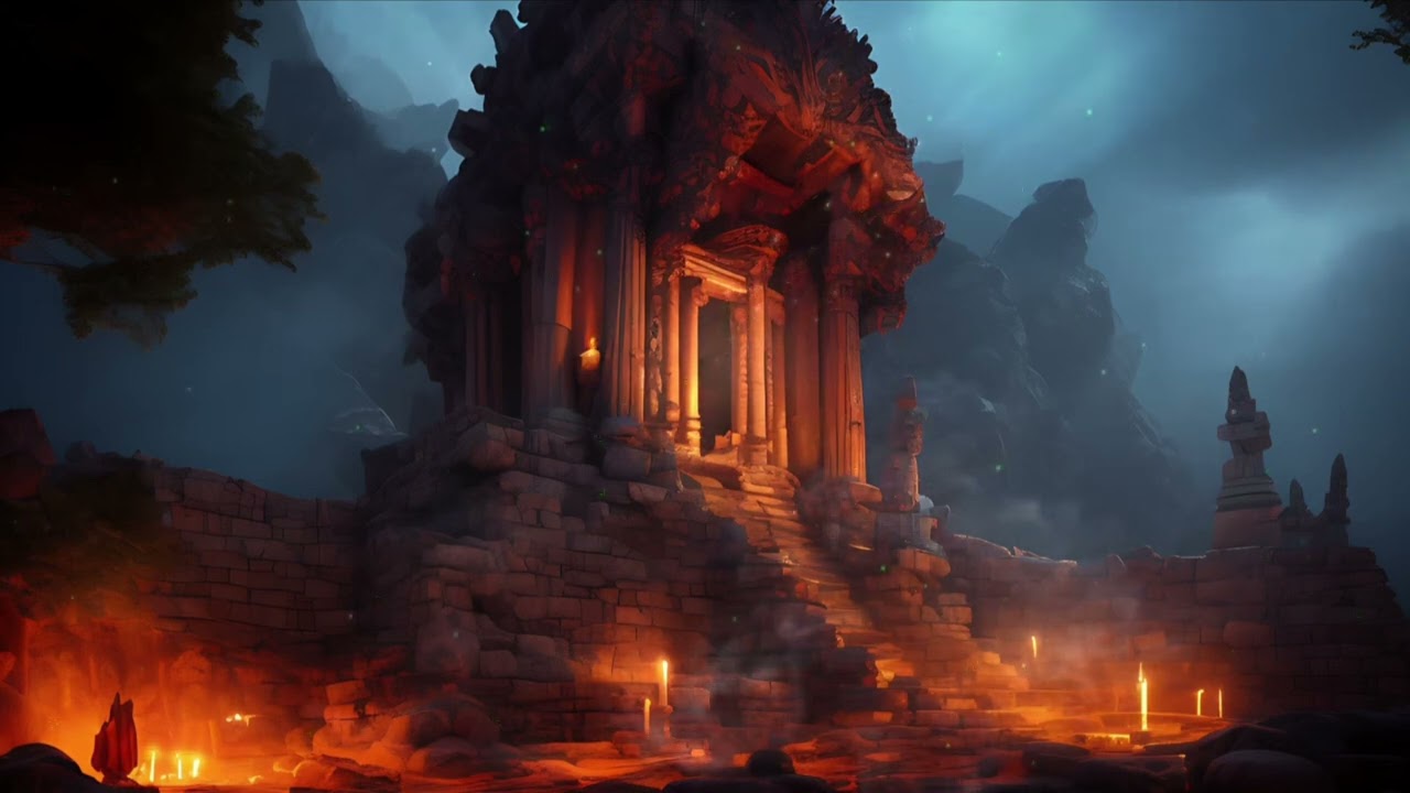 ✨ Mystical Ancient Temple | Candlelit Sanctuary in Twilight Fog
