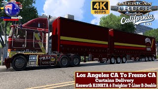 ATS 1.53 | Los Angeles CA To Fresno CA | Kenworth K108 & Freighter T-Liner B-Double #scssoftware