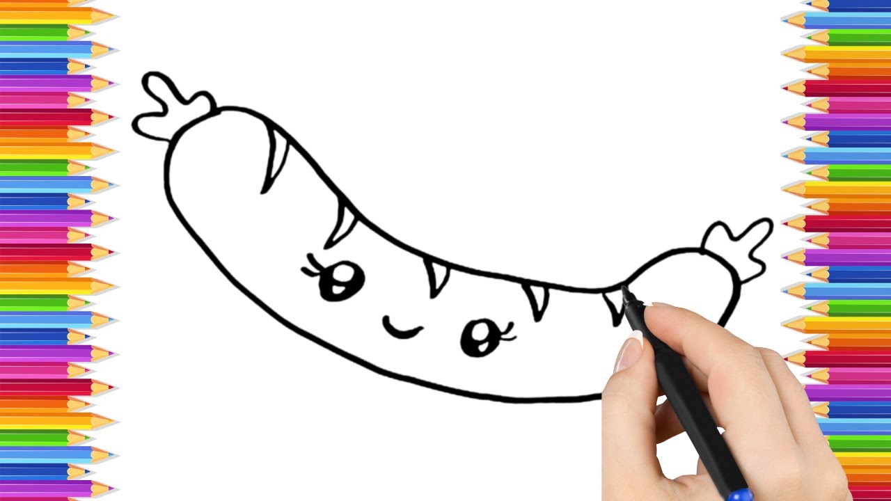 Как нарисовать милого хот-дога. Рисование, раскрашивание и живопись для детей и малышей. Детское ...