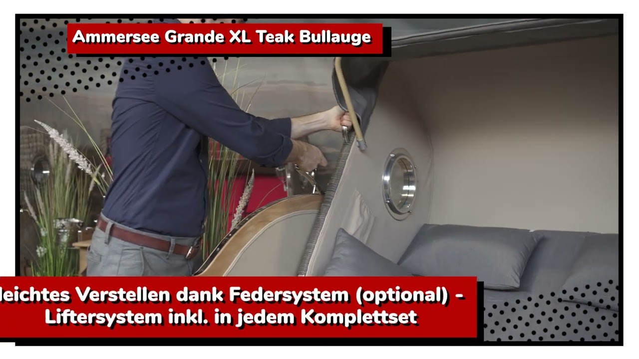 Strandkorb Ammersee Grande XL Teak Bullauge - Infovideo