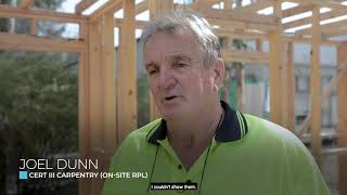 Carpentry on-site RPL Student Testimonial video 1
