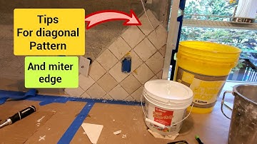 Diagonal Pattern tile with a miter edge, chiseled travertine