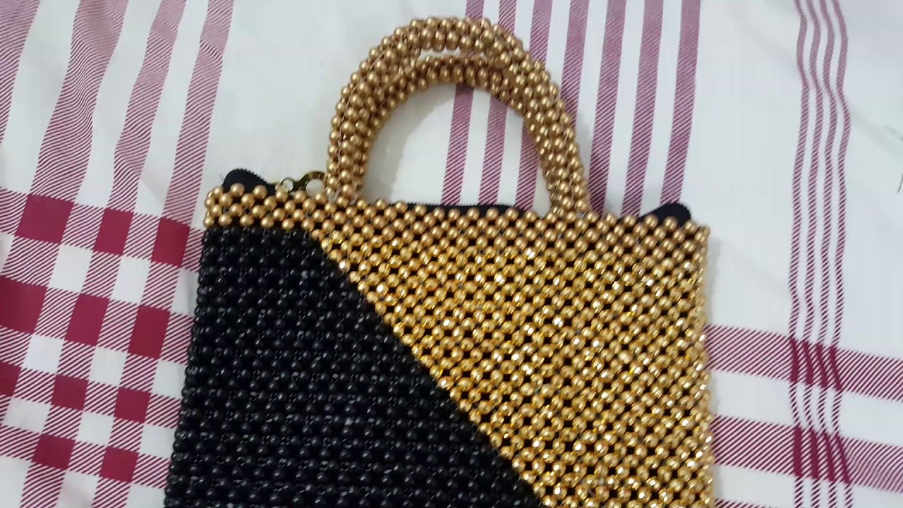 Noor-e-Noire Cotton Linen Cosmetic Beaded Bag Initial “S” 9