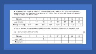 AI SL: Problem 4 Paper 1 May 2023 TZ2 (Spearman's rank correlation coefficient)
