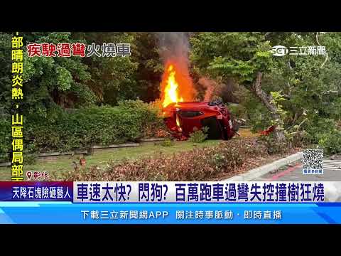 車速太快？閃狗？　百萬跑車過彎失控撞樹狂燒│94看新聞