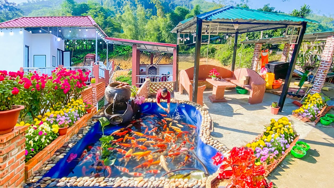 Build Your Own Red Brick Watarfall Fish Pond Super Beautiful - Great Idea