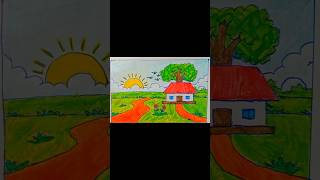 Sunset Village House Drawing 🌅 Easy Sketch for Beginners #drawing #art #drawingmasterpk