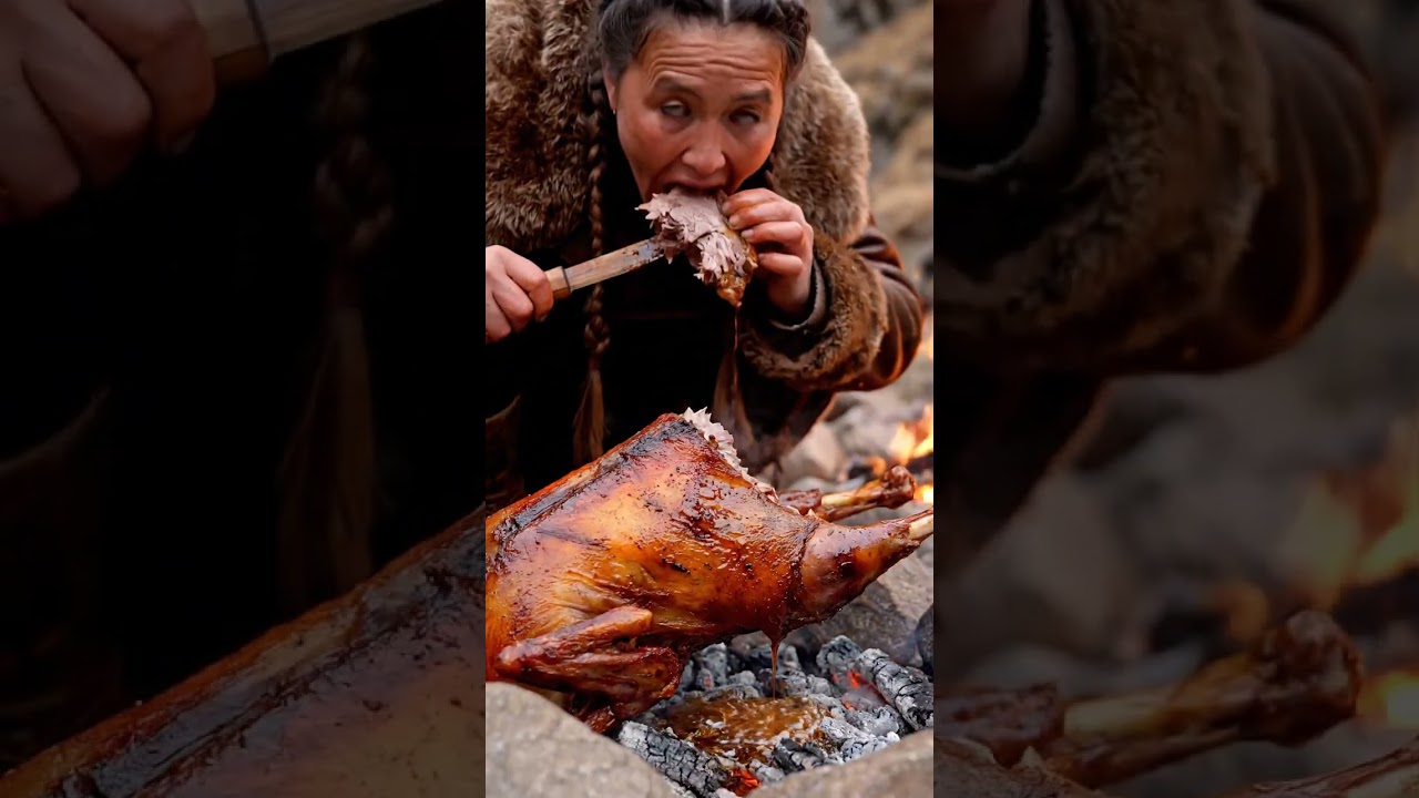 LAMB COOKED ON HOT STONES | Outdoor ASMR Feast🎧 No talking – crackling fire, tender meat pulls,