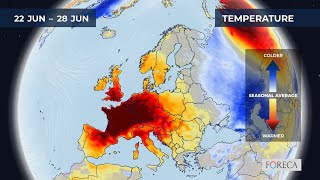 Monthly temperature forecast for Europe 21/6/2026