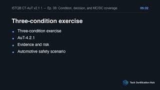 Condition, decision, and MC/DC coverage | ISTQB CT-AuT v2.1.1 — Ep. 06