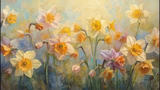 Relaxing Spring Daffodils | Oil Painting | Calm TV Screensaver Background Music 2 Hours screenshot 3