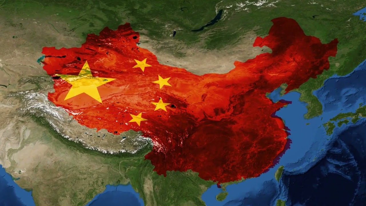 Chinese map with flag color stock video
