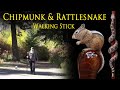 Carved Wooden Chipmunk and Rattlesnake Stick #116