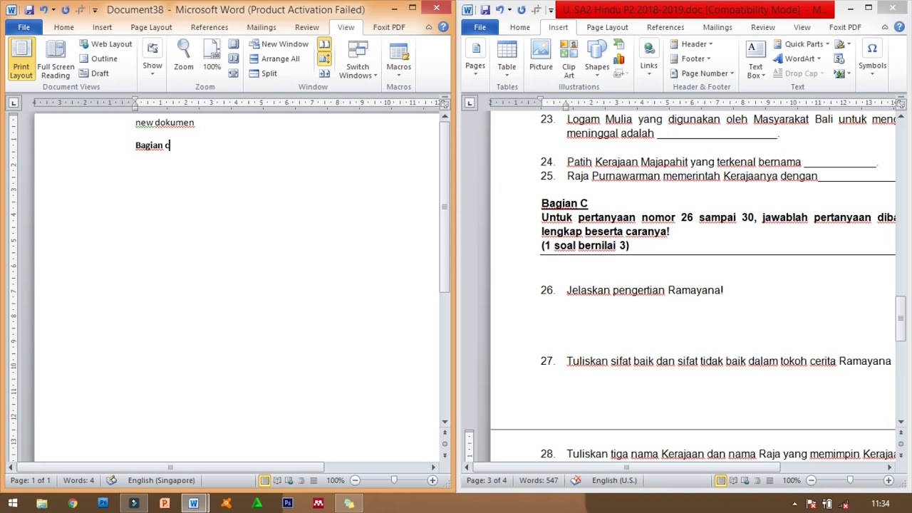Cara open view side by side di microsoft word 