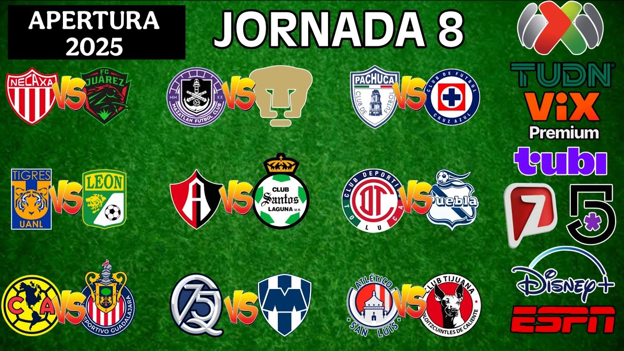 FECHAS,HORARIOS Y CANALES PARA LA JORNADA 8 DE LA LIGA MX APERTURA 2025 ...