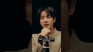 Jin at least thankfully admiring his looks #jin #rollingstones #btsshorts