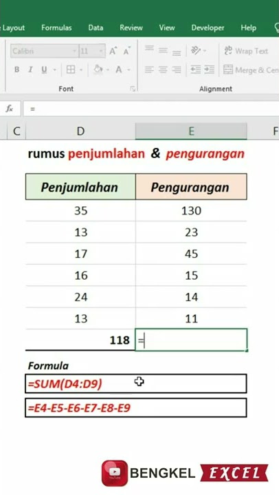 rumus pengurangan dan penjumlahan di excel