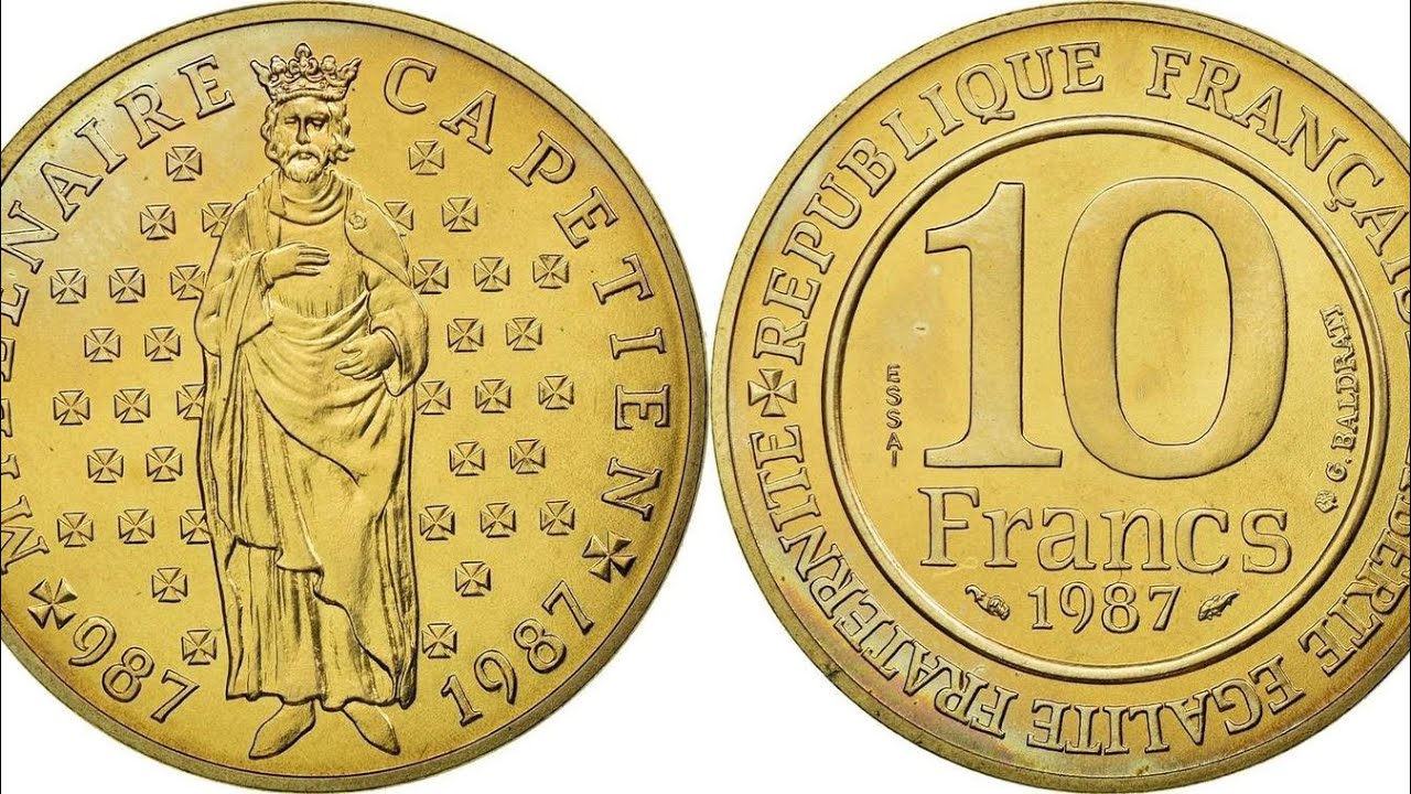 10 франков Франция 1987г. Династия Капетингов. 10francs France 1987. Capetian dynasty. 🇨🇵