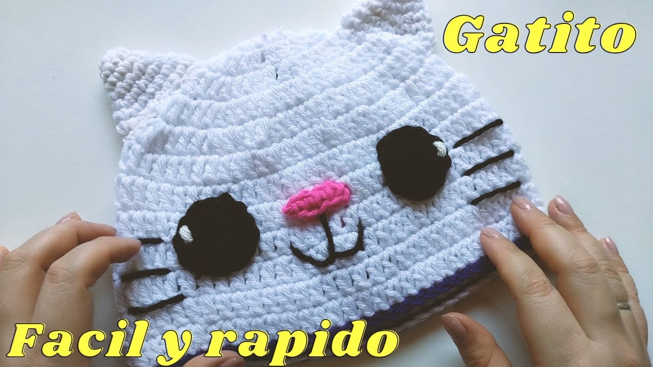 Gorro de Gatito facil y rapido principiantes CROCHET paso a paso - YouTube