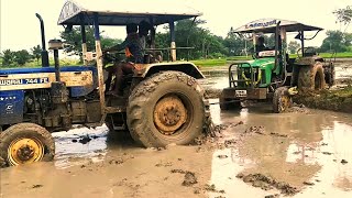 John Deere 5103 stuck in mud pulling swaraj 744 FE / #cttv