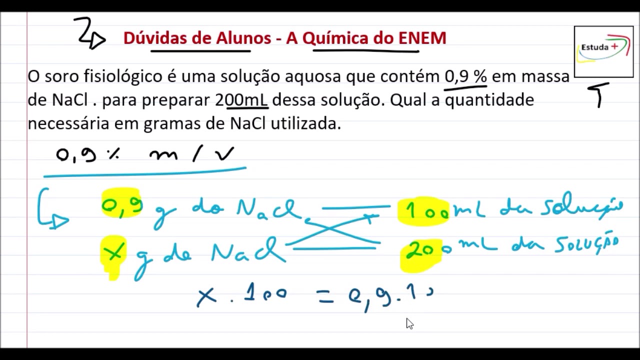 O soro fisiológico é uma solução aquosa que contém 0,9 em massa de NaCl. Prepare 200 mL de O soro fisiológico é uma solução aquosa que contém 0,9 em massa de NaCl. Prepare 200 mL de