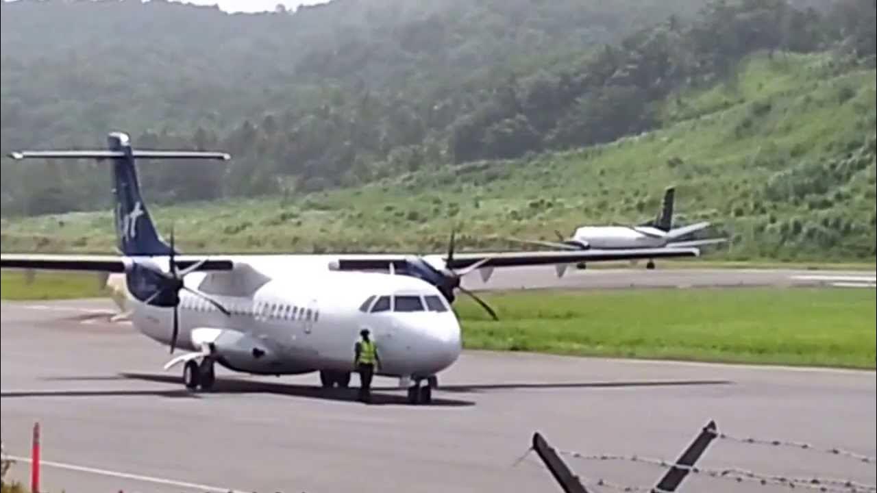 LIAT ATR 72600 landing and Seaborne takeoff at Melville Hall Dominica