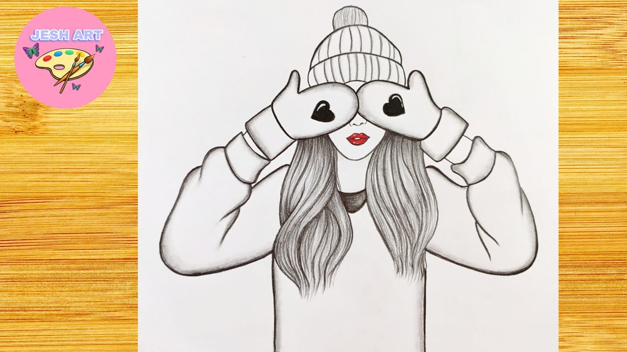How to draw A Girl Wearing Winter cap easy winter girl drawing