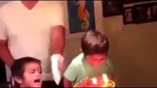 Kid gets angry that he can’t blow out the candles meme